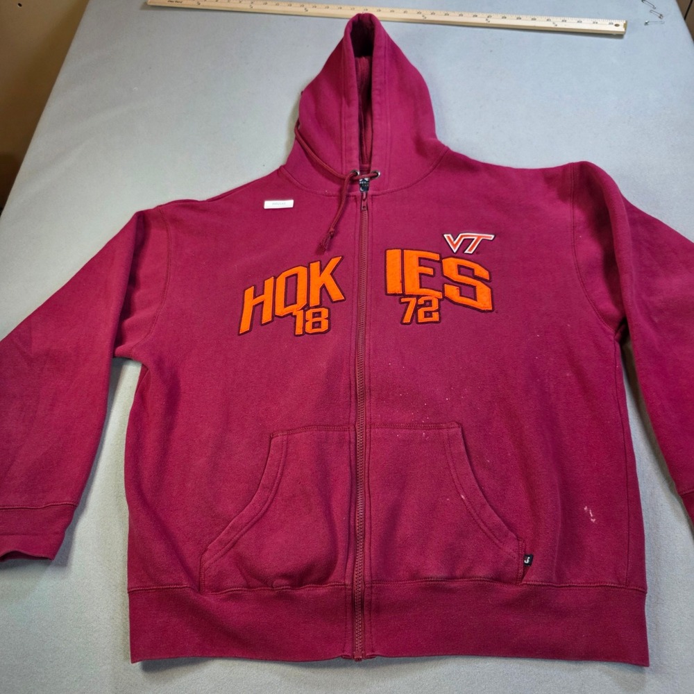 J America Virginia Tech Hokies Maroon Zip Up Hoodie VT 1872 Distressed Mens L